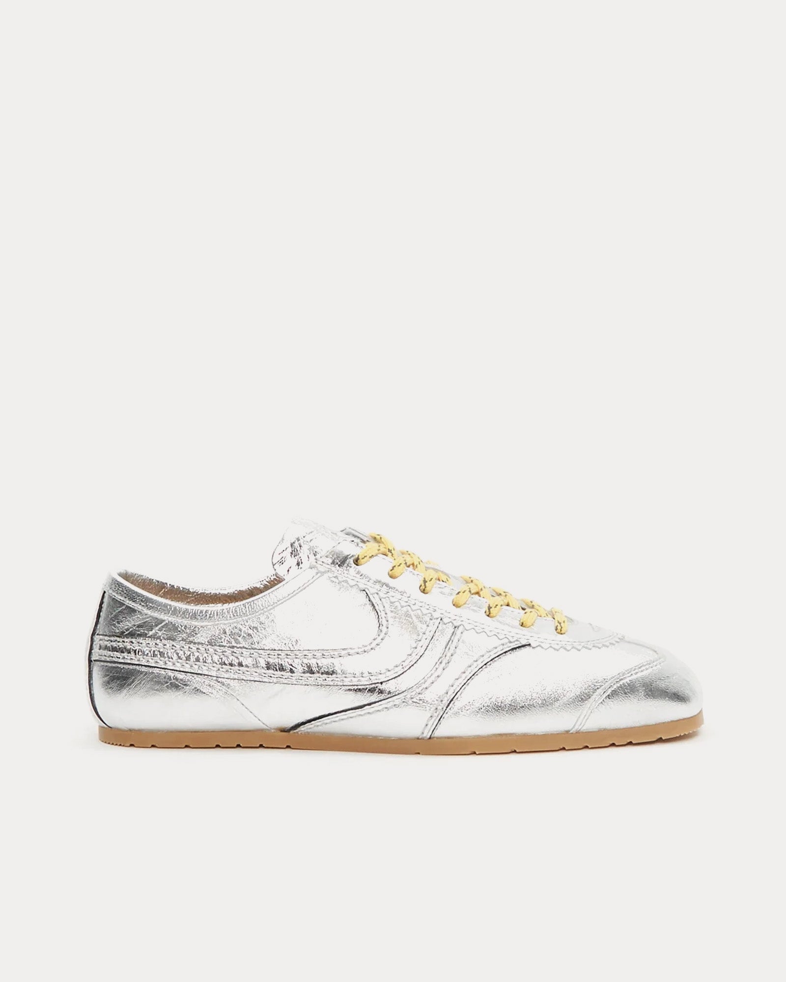 Dries Van Noten - 70's Leather Silver Low Top Sneakers