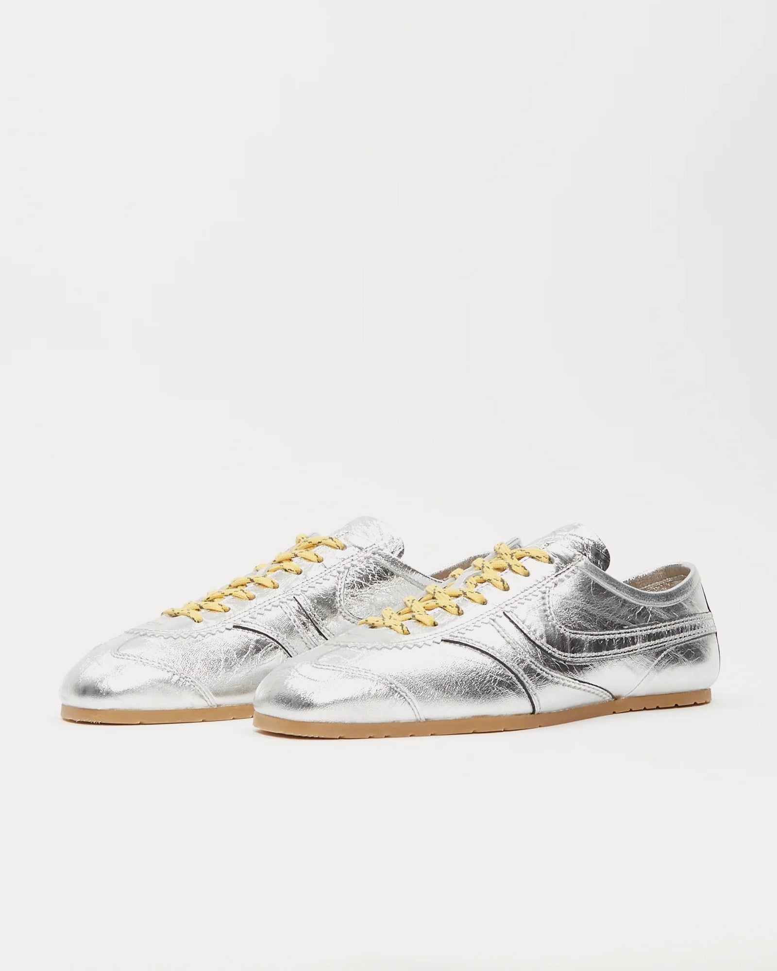 Dries Van Noten - 70's Leather Silver Low Top Sneakers