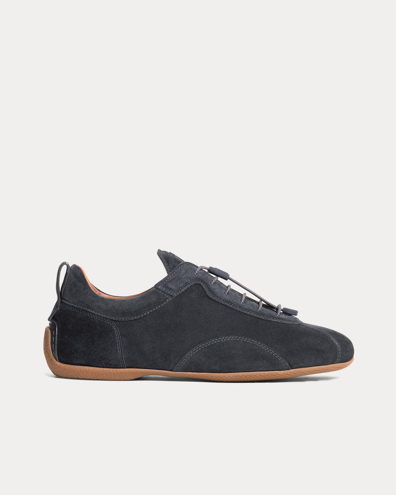 Dunhill Davies Automotive Suede Midnight Blue Low Top Sneakers - 1