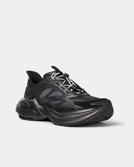 Fendi F-Light Leather & Mesh Black Low Top Sneakers - 3