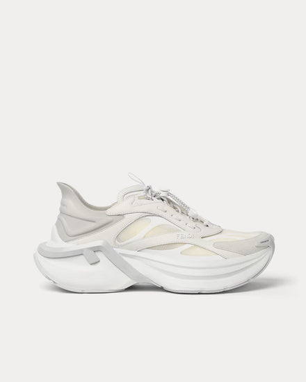 Fendi F-Light Leather & Mesh White Low Top Sneakers - 1