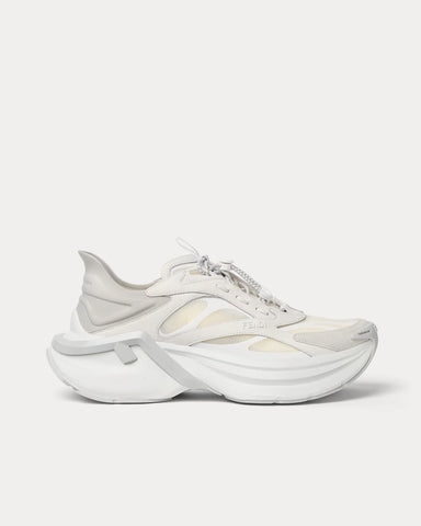 Fendi F-Light Leather & Mesh White Low Top Sneakers