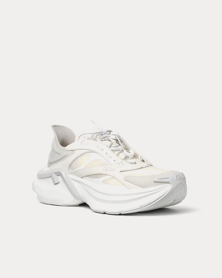 Fendi F-Light Leather & Mesh White Low Top Sneakers - 3