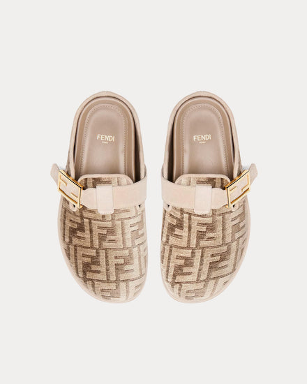 Fendi Women's Feel FF Motif Dove Grey Chenille Sabots
