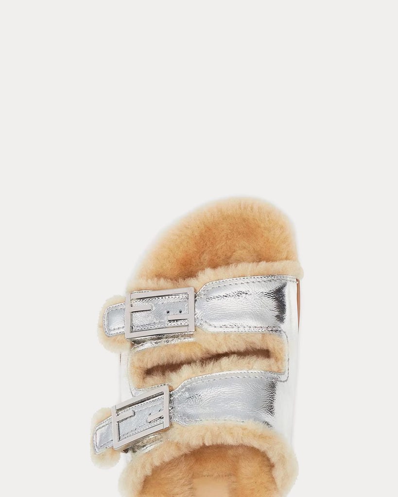 Fendi Feel Nappa Leather Silver Slides - Sneak in Peace