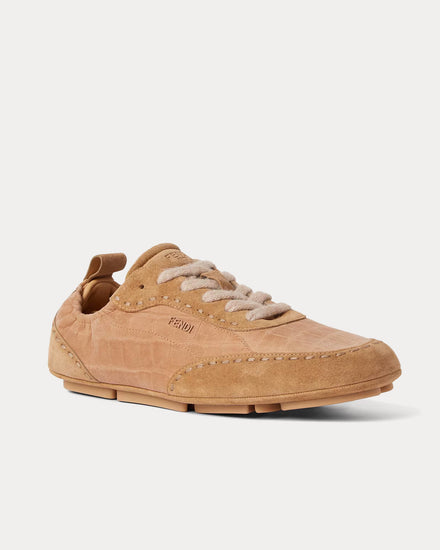 Fendi Fit Leather Beige Low Top Sneakers - 3
