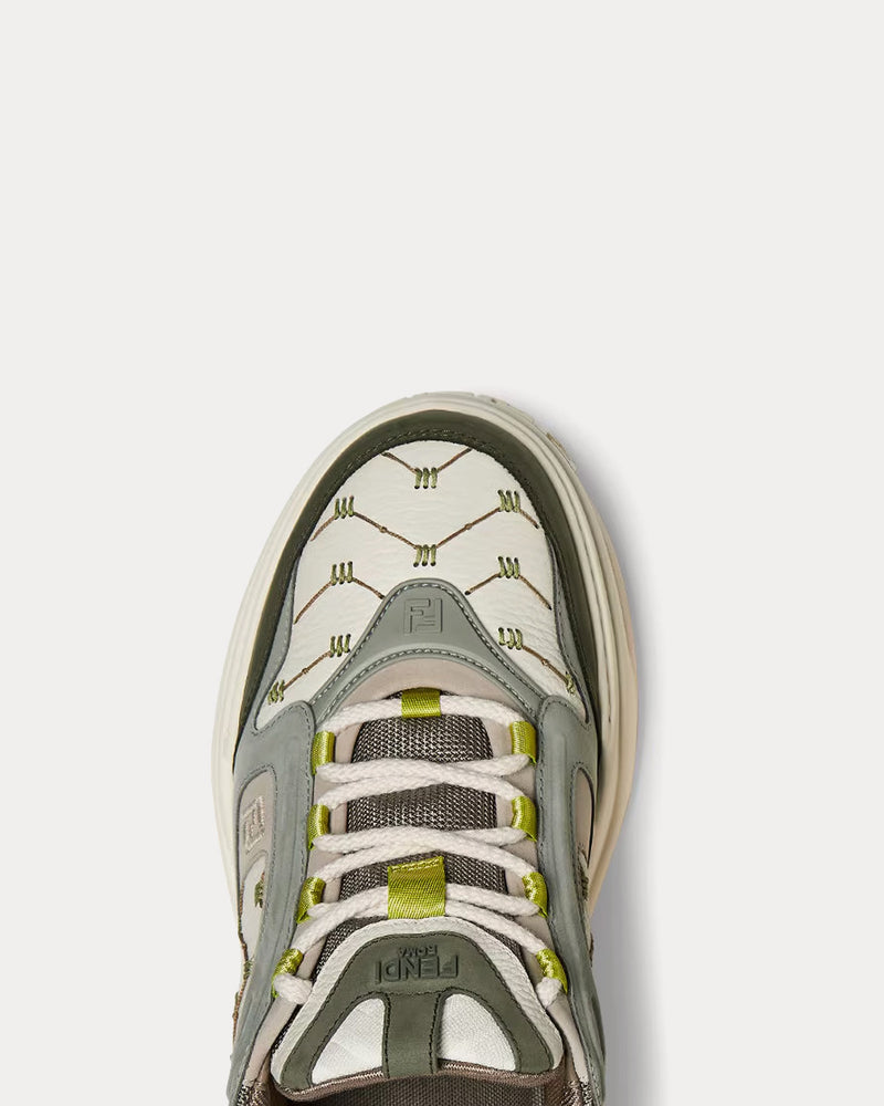 Fendi Men's Force Leather & Nubuck White / Green Low Top
