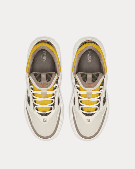 Fendi Force Leather White / Brown / Yellow Low Top Sneakers - 2