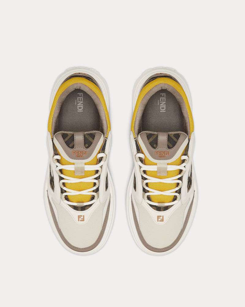 FENDI 25SS フェンディ フォース スニーカー WHITE BROWN YELLOW Fendi Men's Force Leather White / Brown / Yellow Low Top