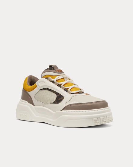Fendi Force Leather White / Brown / Yellow Low Top Sneakers - 3