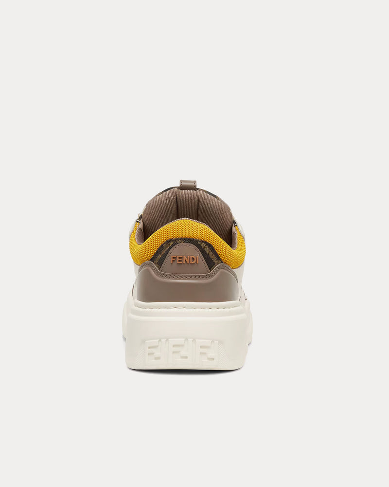 Fendi Force Leather White / Brown / Yellow Low Top Sneakers - 4