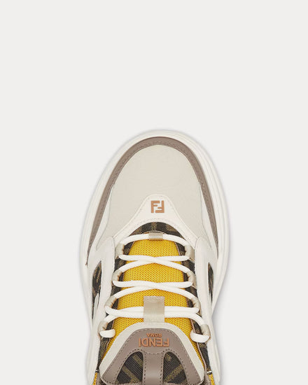 Fendi Force Leather White / Brown / Yellow Low Top Sneakers - 5