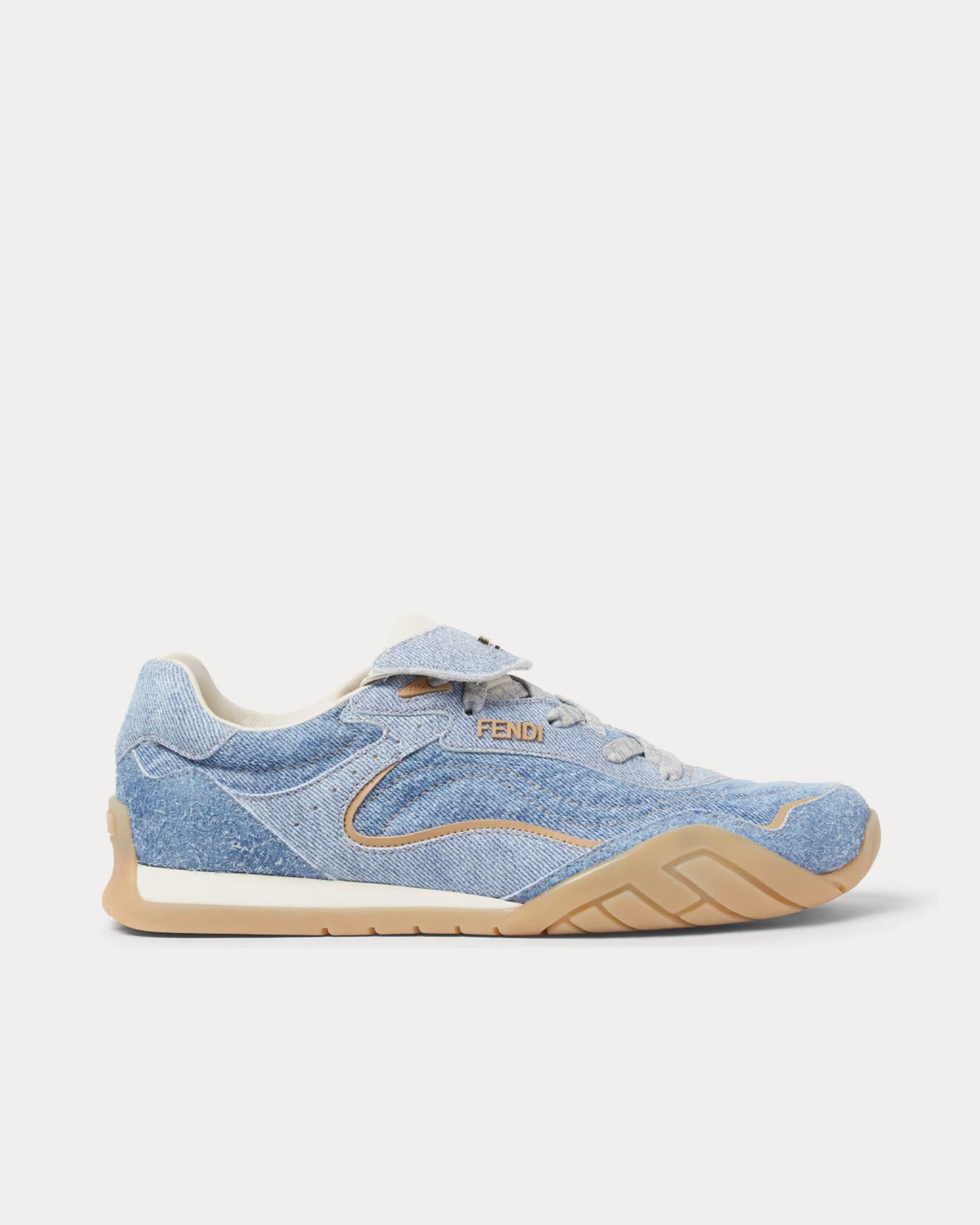 Fendi Women's Wave Pulse Suede Light Blue Denim Low Top Sneakers