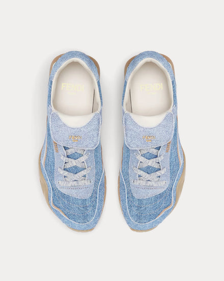 Fendi Wave Pulse Suede Light Blue Denim Low Top Sneakers - 2