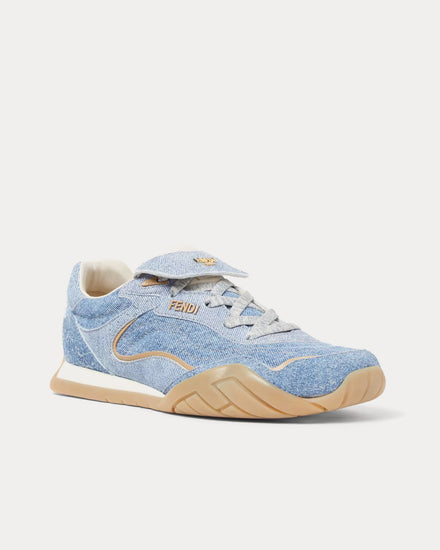 Fendi Wave Pulse Suede Light Blue Denim Low Top Sneakers - 3