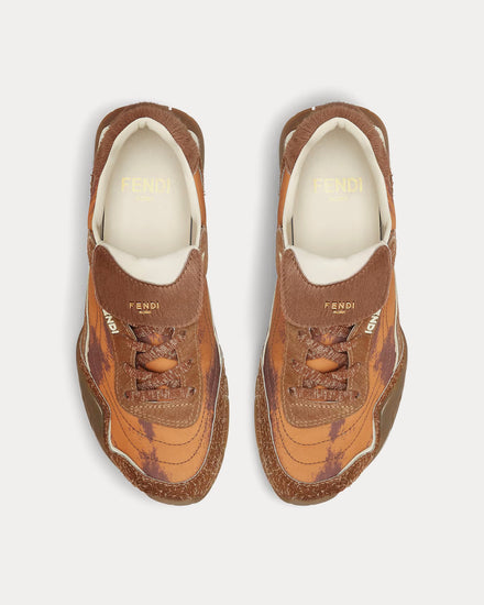 Fendi Wave Pulse Cavallino Calfskin Orange / Brown Low Top Sneakers - 2