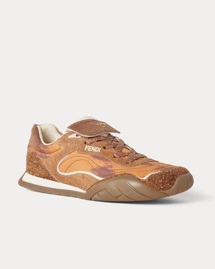 Fendi Wave Pulse Cavallino Calfskin Orange / Brown Low Top Sneakers - 3