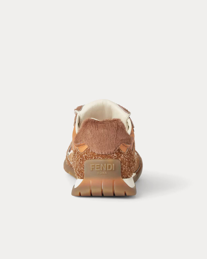 Fendi Women's Wave Pulse Cavallino Calfskin Orange / Brown Low Top