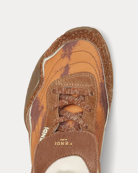 Fendi Wave Pulse Cavallino Calfskin Orange / Brown Low Top Sneakers - 5