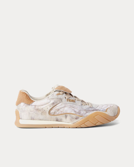 Fendi Wave Pulse Cavallino Calfskin White / Beige Low Top Sneakers - 1
