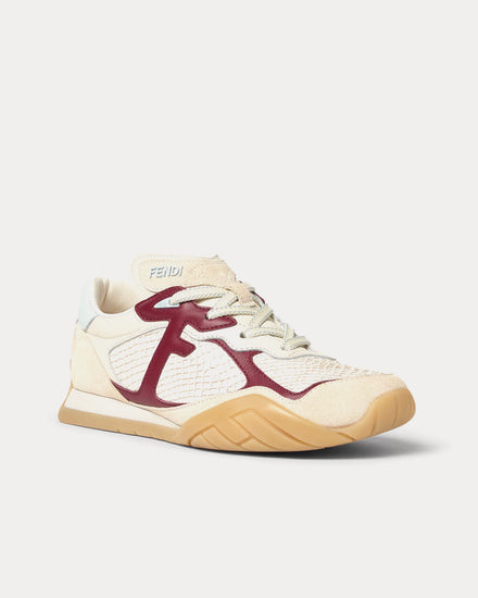 Fendi Wave Pulse Leather White / Salmon Low Top Sneakers - 3