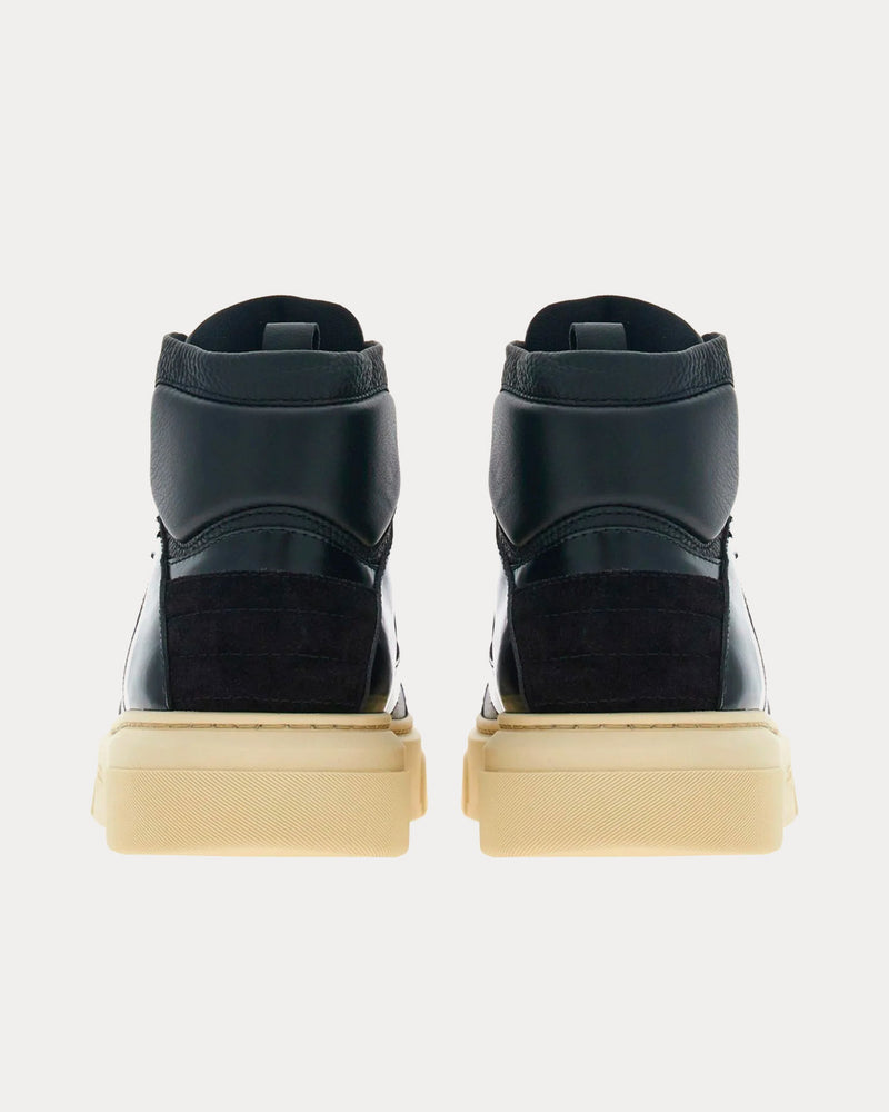 Ferragamo Cut Out Leather Black High Top Sneakers - 3