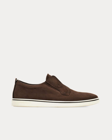 Ferragamo Derby Nubuck Brown Slip On Sneakers