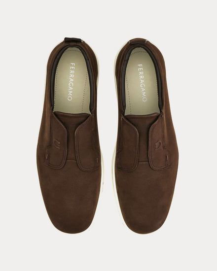 Ferragamo Derby Nubuck Brown Slip On Sneakers - 2