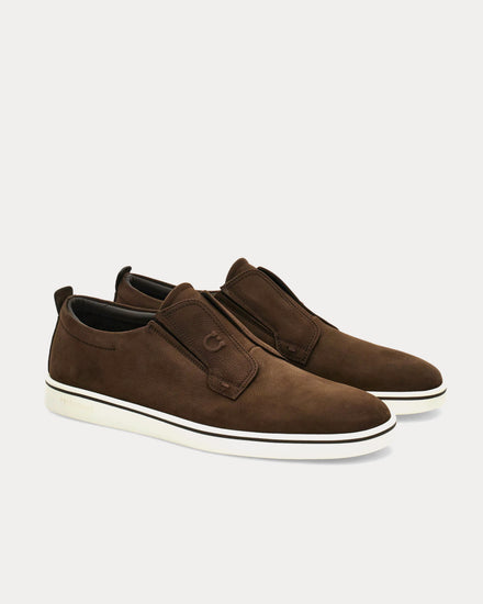 Ferragamo Derby Nubuck Brown Slip On Sneakers - 3