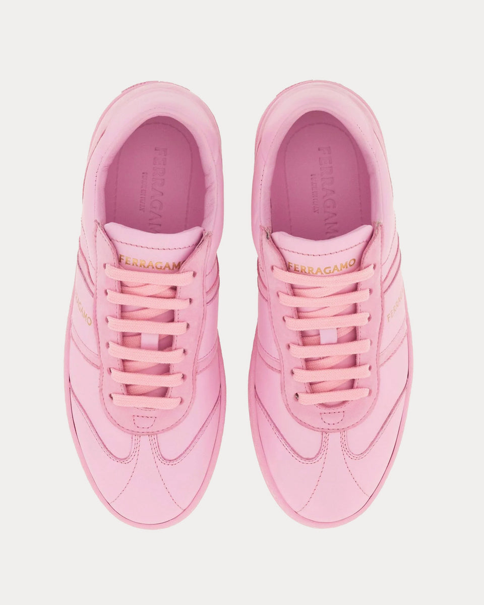 Ferragamo Logo Leather Bubble Gum Pink Low Top Sneakers