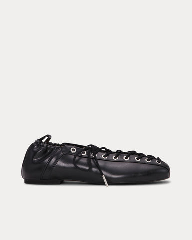 Ganni Lace Up Ballerina Black Slip Ons