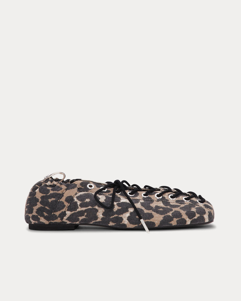Ganni Lace Up Ballerina Leopard Slip Ons - 1