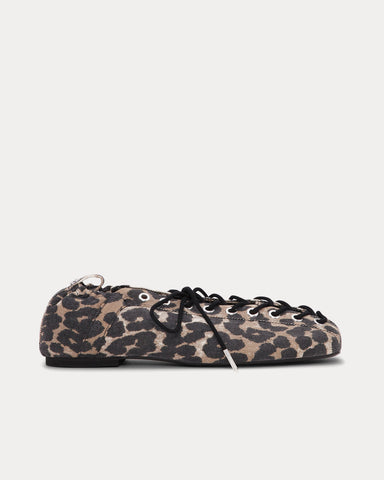 Ganni Lace Up Ballerina Leopard Slip Ons