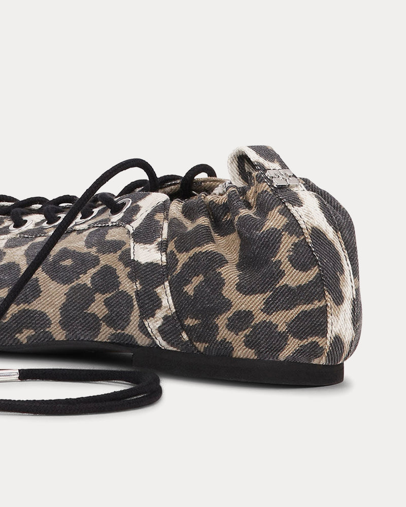 Ganni Lace Up Ballerina Leopard Slip Ons - 2