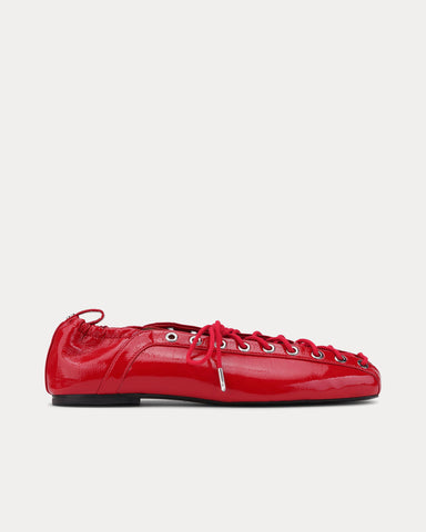 Ganni Lace Up Ballerina Racing Red Slip Ons