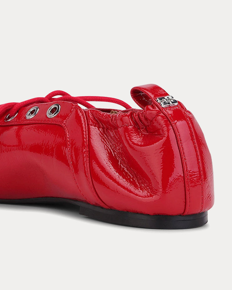 Ganni Lace Up Ballerina Racing Red Slip Ons - 2