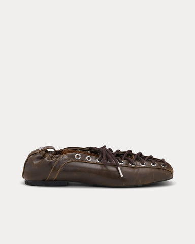 Ganni Lace Up Ballerina Dark Olive Slip Ons