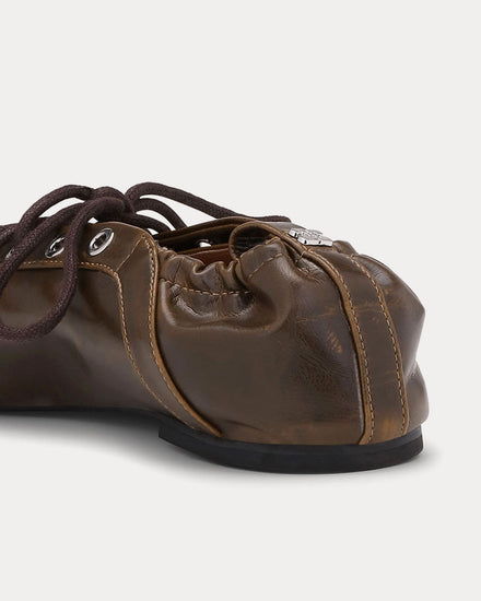 Ganni Lace Up Ballerina Dark Olive Slip Ons - 2