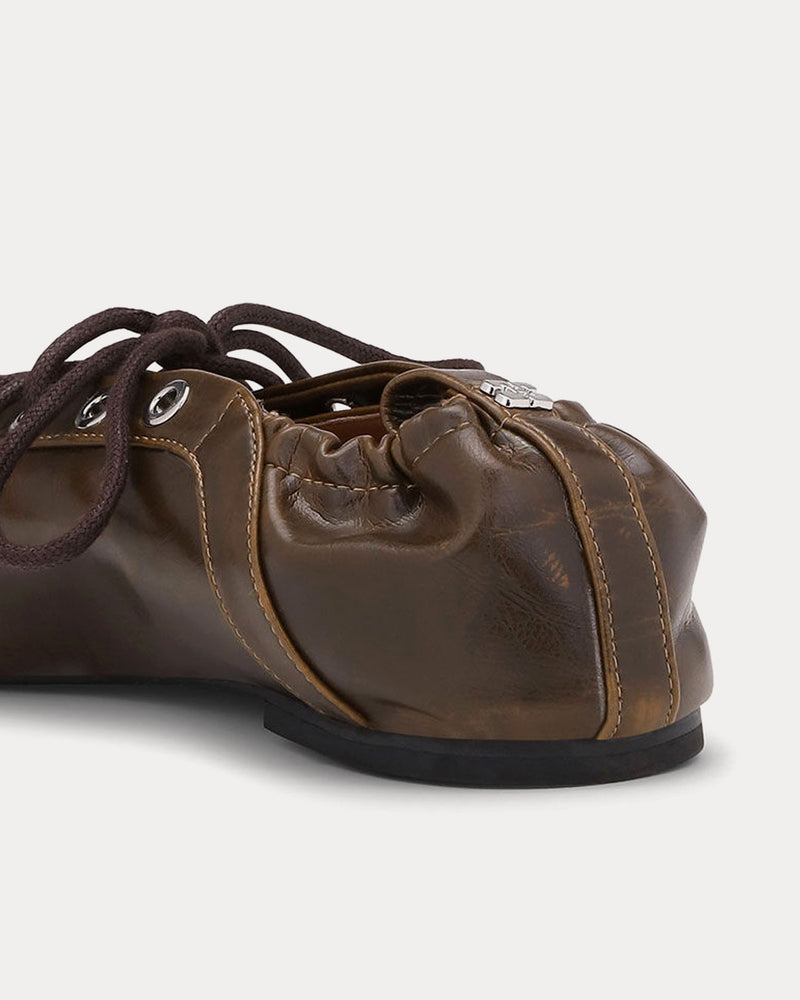 Ganni Lace Up Ballerina Dark Olive Slip Ons - 2