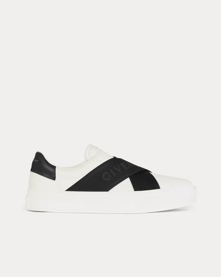Givenchy City Sport Double Webbing Strap Leather White / Black Slip On Sneakers - 1