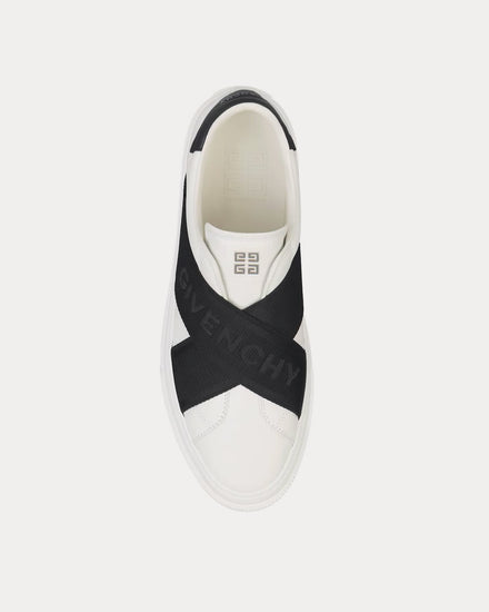 Givenchy City Sport Double Webbing Strap Leather White / Black Slip On Sneakers - 2