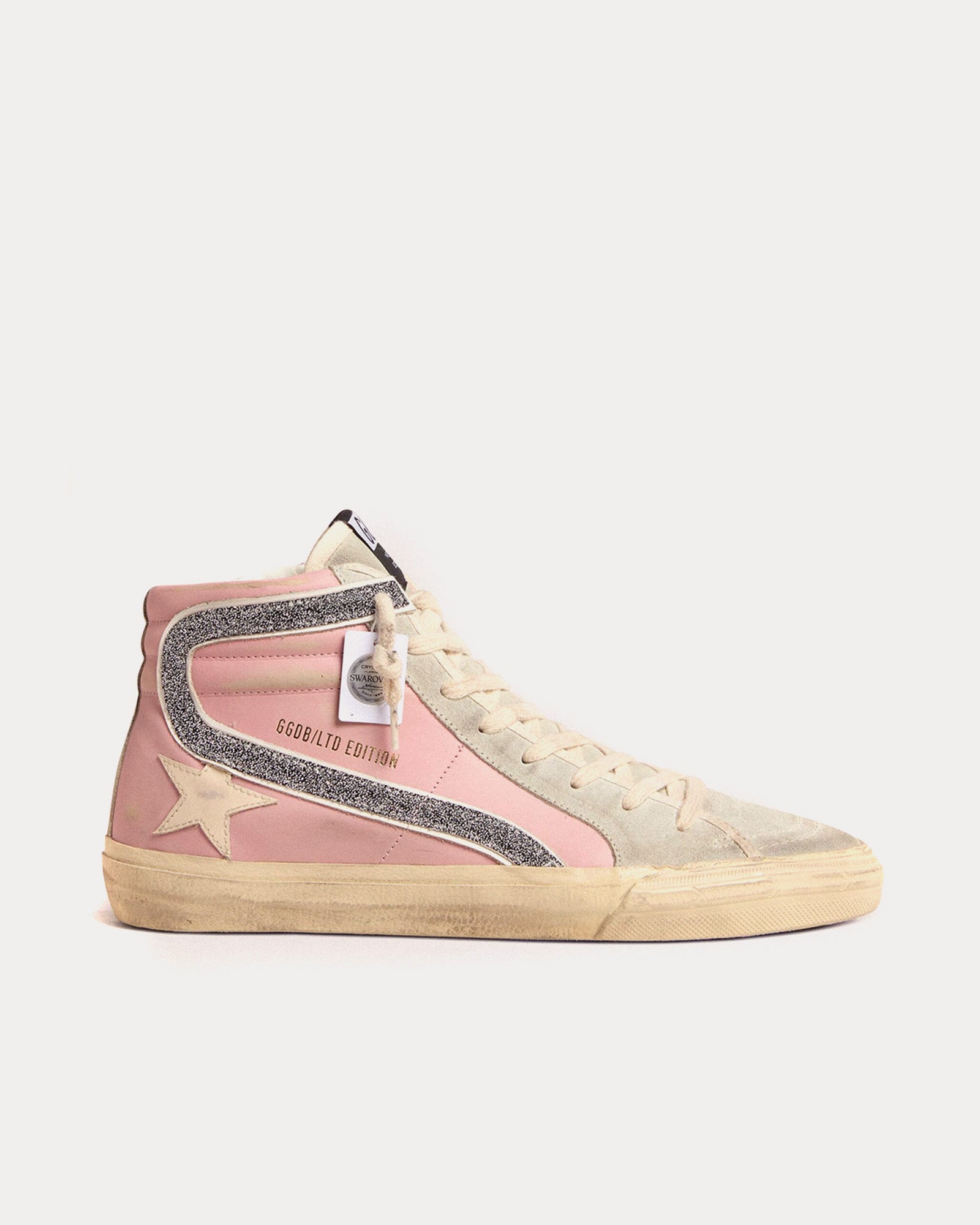 Golden Goose - Slide Slide LTD with Leather Star & Swarovski Crystal Flash Pink High Top Sneakers