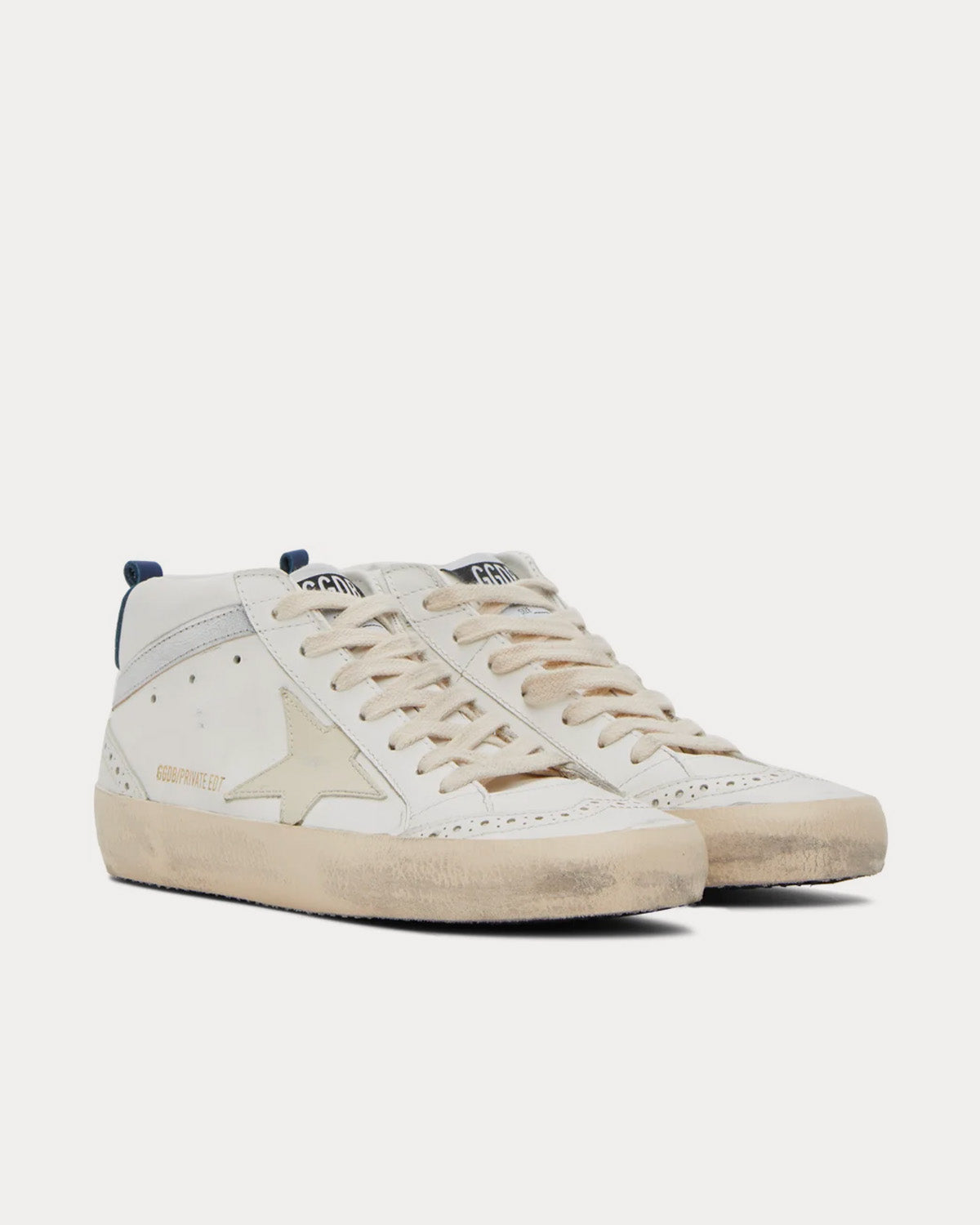 Golden Goose - Mid Star White / Ivory / Silver Mid Top Sneakers