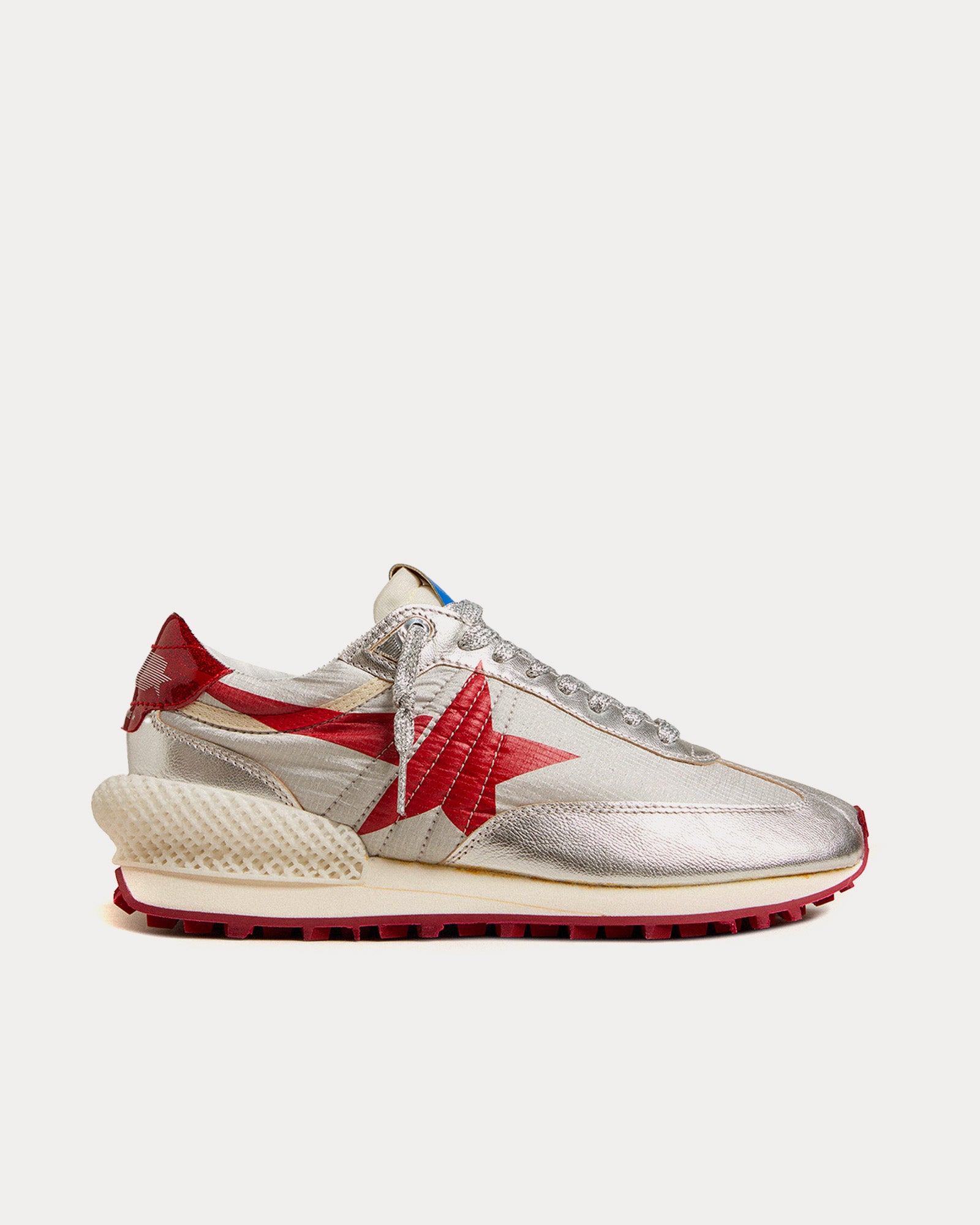 Golden Goose - Marathon Glitter & Star Silver / Red Low Top Sneakers