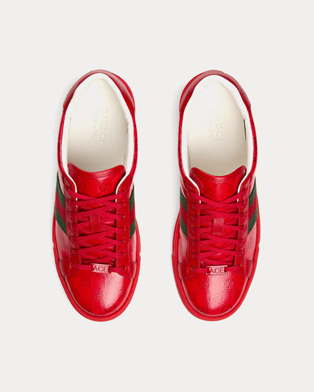 Gucci Men's Ace GG Crystal Canvas Red Low Top Sneakers Gucci Men's Ace GG Crystal Canvas Red Low Top Sneakers