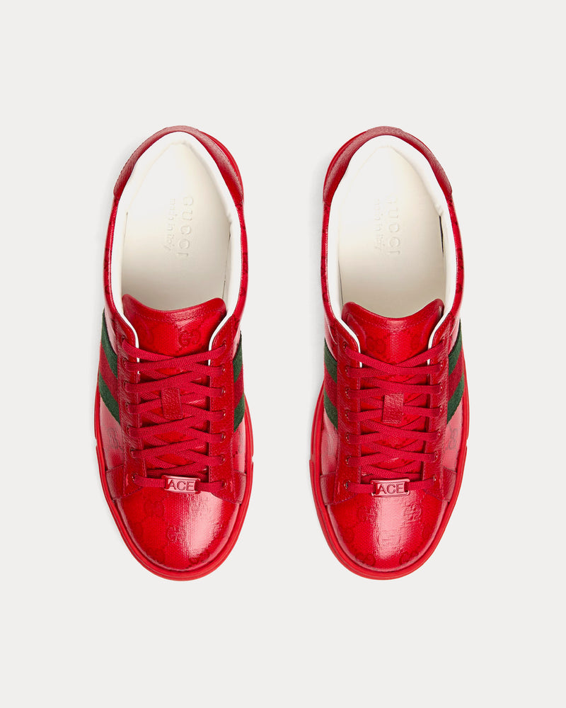 red gucci dress shoes Gucci Men's Ace GG Crystal Canvas Red Low Top Sneakers