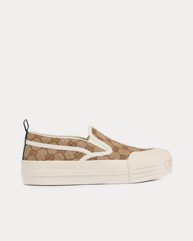 Gucci GG Canvas Beige / Dark Brown Slip On Sneakers