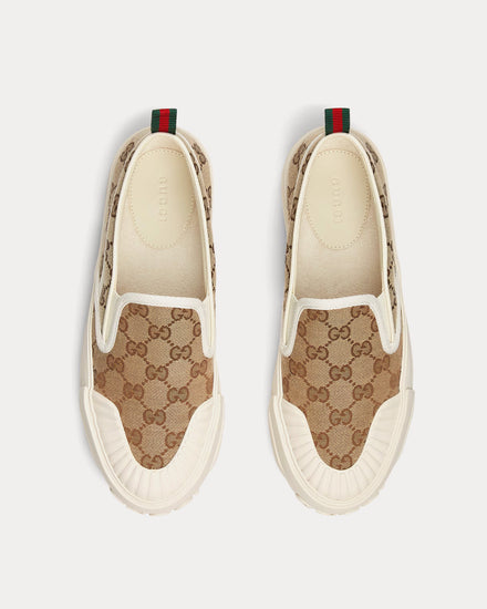 Gucci GG Canvas Beige / Dark Brown Slip On Sneakers - 2