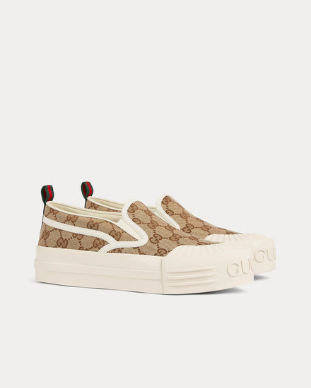 Gucci GG Canvas Beige / Dark Brown Slip On Sneakers - 3