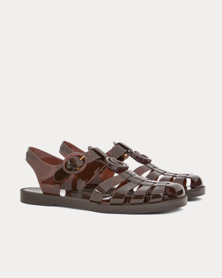 Gucci Double G in Rubber Dark Purple Sandals - 3